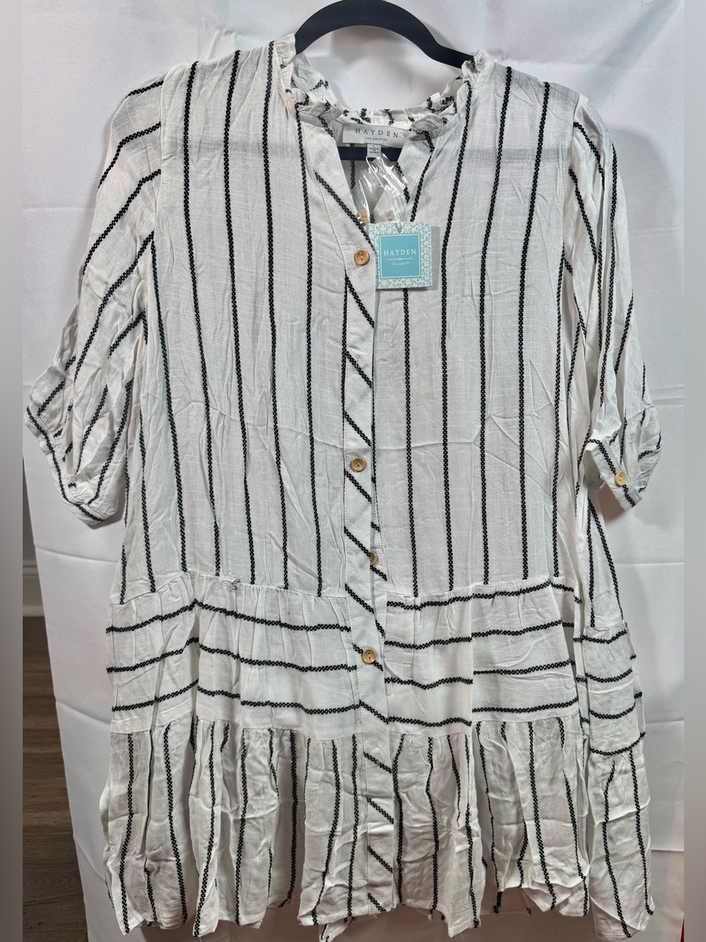Hayden LA Striped Ruffle Hem Shirt Dress Tunic Large NWT